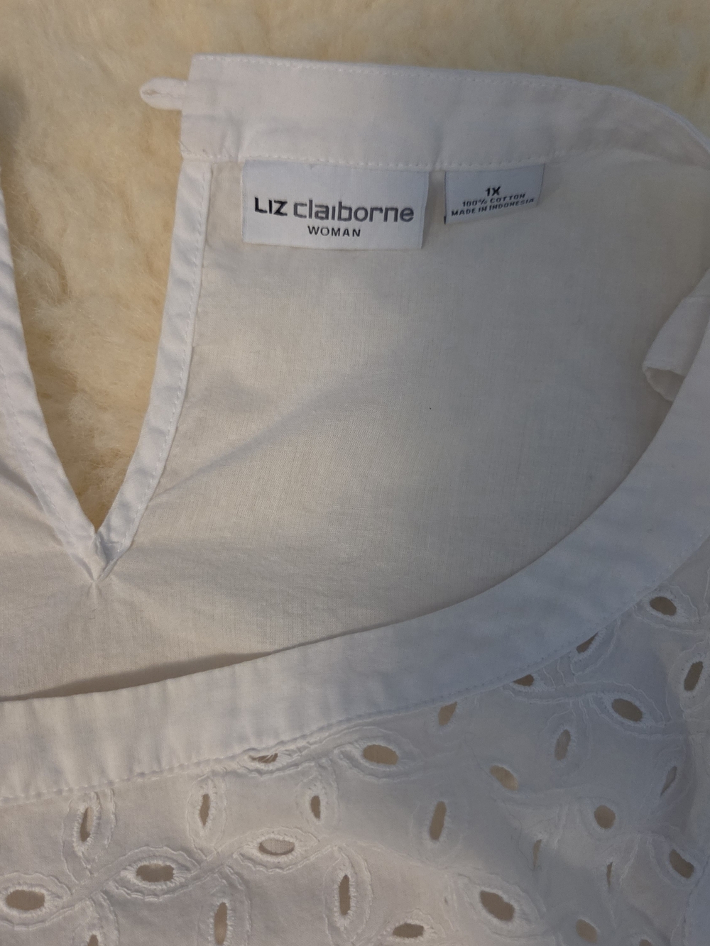 Liz Claiborne White Eyelet Cotton Women's Top 1X